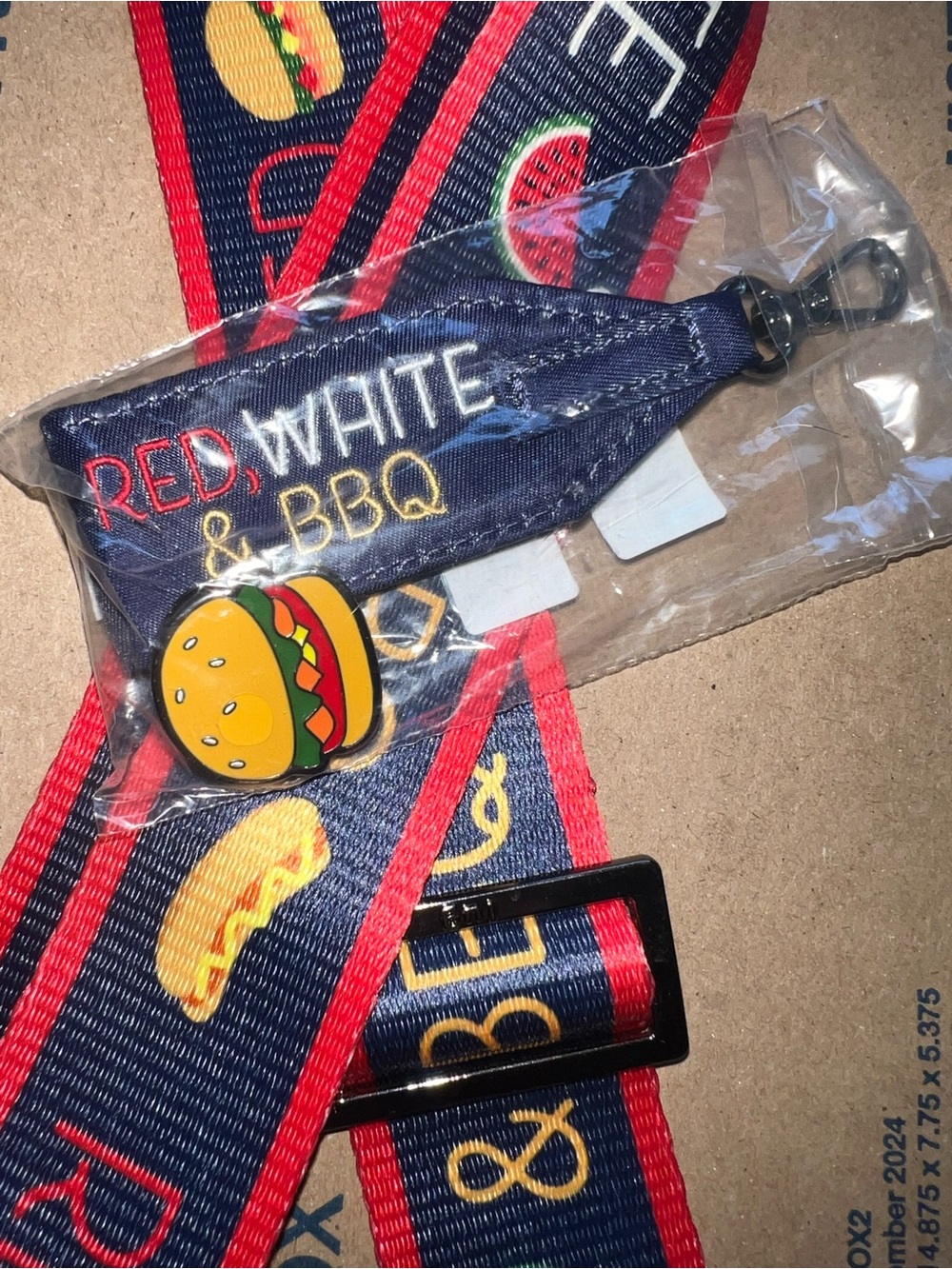 NWT/NWOT-Lug Red White& BBQ Shoulder Strap, Oversized Zipper Pull & Burger Charm